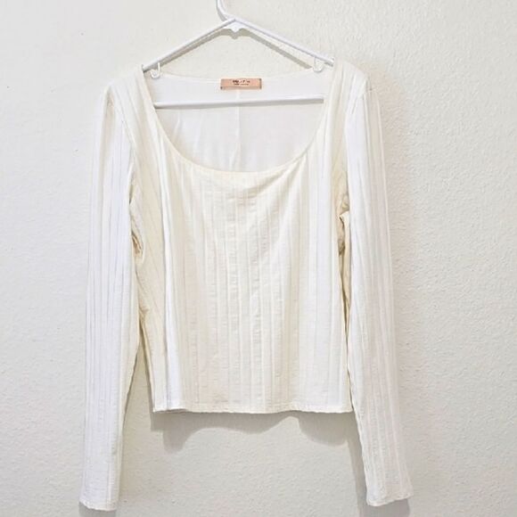 Bailey 44 Cream Ribbed Long Sleeve Blouse L - Picture 1 of 8